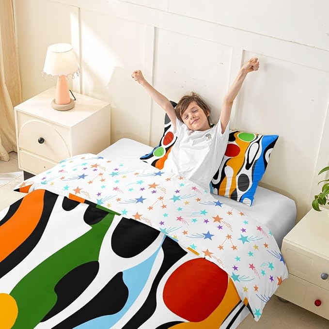 Erosebridal Organic Geometric Duvet Cover Set Modern Abstract Twin Bedding Sets for Girls Young Boys Retro Mid Century Comforter Cover Modern Fluid Art Irregular Circles Bed Set,Multicolor Rainbow