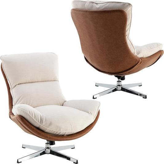 Set of 2 Modern Swivel Accent Chair, Comfy Upholstered Linen Fabric Lounge Chair Sofa Chair with High Backrest, Rocking Chair for Living Room Bedroom, Beige
