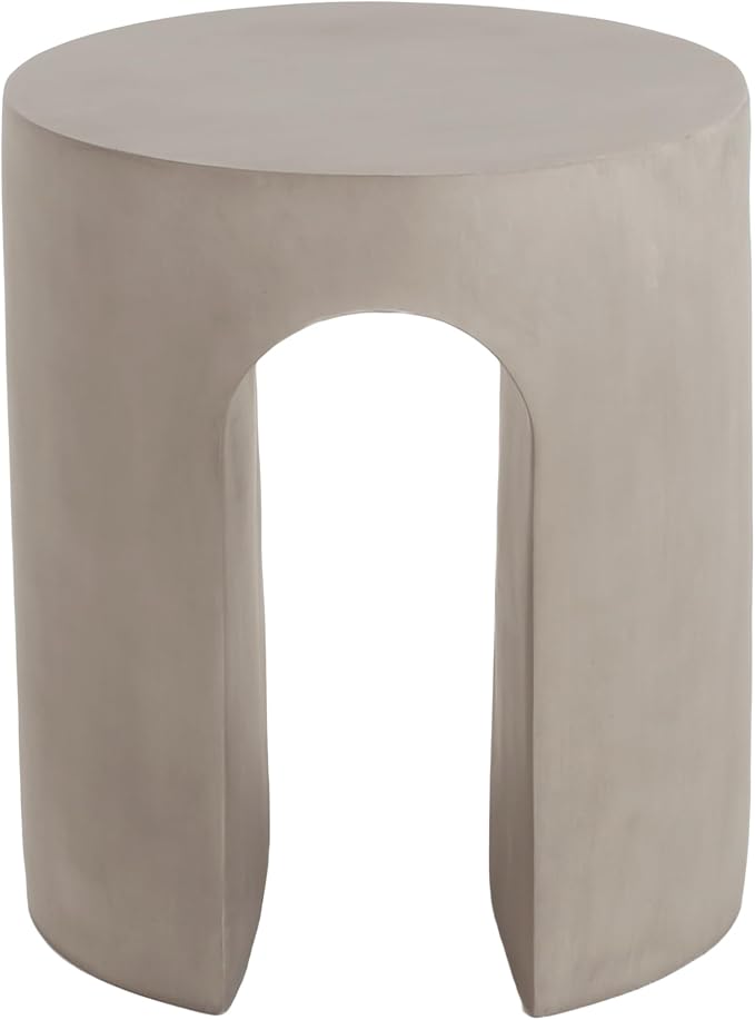 ø16'' Faux Concrete Cement Round Side Table End Table U-Shape, Modern Contemporary Minimalist Style, MGO Material for Indoor & Outdoor, No Assembly, Light Gray