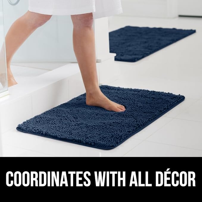 GORILLA GRIP Bath Rug Mat, Thick Soft Absorbent Chenille, Quick Dry Microfiber Mats, Rubber Backing Washable Shower Floor Rugs, US Designed Bathroom Bathmat Home Decor Accessories, 24x17, Navy