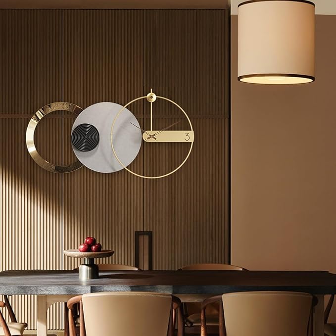 Mid Century Modern Large Silent Wall Clock Non Ticking for Living Room, 47"X25" Giant Decorative Round Black Clock for Wall, Big Unique Metal Fancy Clock Wall Decor for Bedroom Entryway