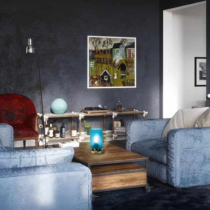 Modern Bedside lamp Gold Table lamp mid Century Modern Table lamp with Blue Glass Shade mini nightstand Lamps Small Desk lamp for Bedroom Living Room Office end Table