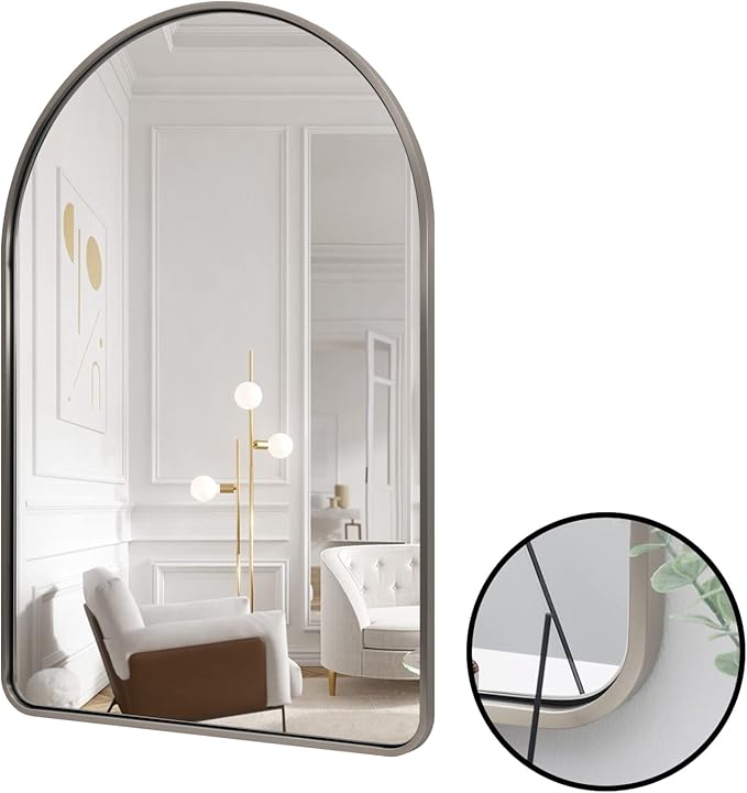 Andy Star Brushed Nickel Arched Mirror, 20x30 Arch Mirror, Brushed Nickel Bathroom Mirror, for Vanity,SUS304-Anti-Rust, Tube Frame, Wall-Mounted Vertical 1’’ Deep