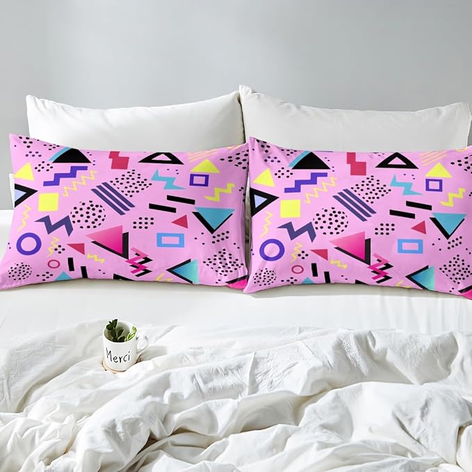 Memphis Duvet Cover Hipster Retro Bedding Set,80s and 90s Hip Hop Funky Comforter Cover Colorful Pop Art Inspired Pattern Twin Bed Set,Watercolor Eighties Memphis Geometrical 80s Bedroom Decor