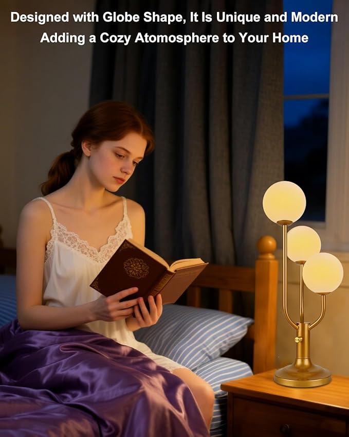 Lightdot Modern Gold Globe Table Lamp Dimmable Mid Century 3-Light Desk Lamp 3000K Warmwhite Nightstand Lamp for Bedroom Bedside End Table(G9 Bulb Included)