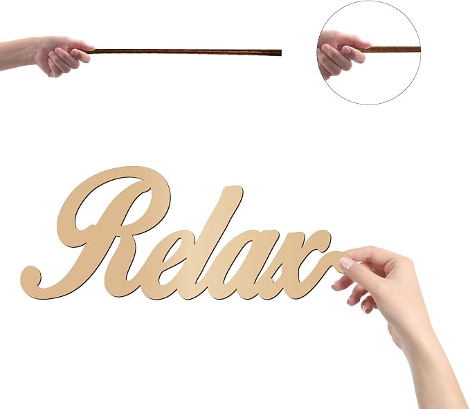 CREATCABIN Relax Wood Cutout Front Door Wooden Decor Letters Cut Art Sign Wall Hanging Decor for Restroom Cafe Shop Canteen Apartment Hotel Mall Rustic Farmhouse Porch Party Indicate Sign 11.9x4.7in