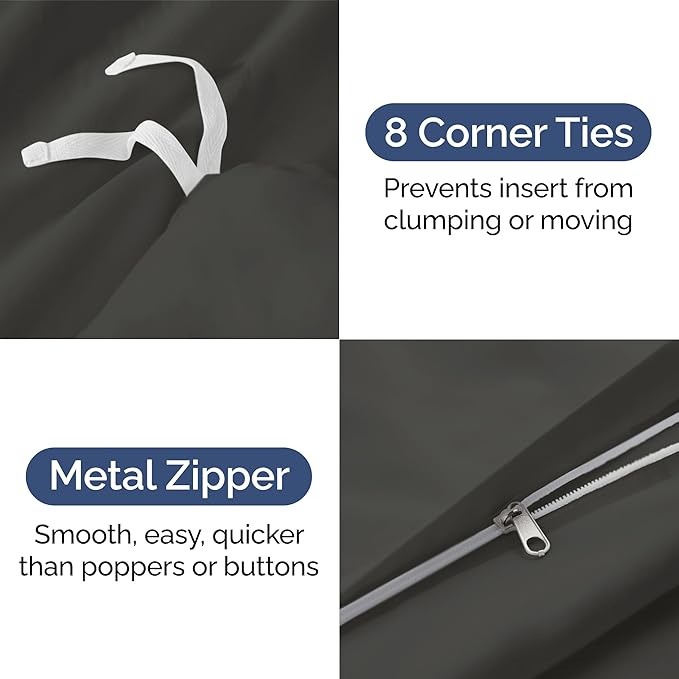 Duvet Cover Queen Size - Extra Soft Queen Size Duvet Cover - Lightweight & Breathable - Easy Care & Fade Free with Zipper Closures and Ties - 90" x 90" Inches - (Charcoal) Comforter Not Included