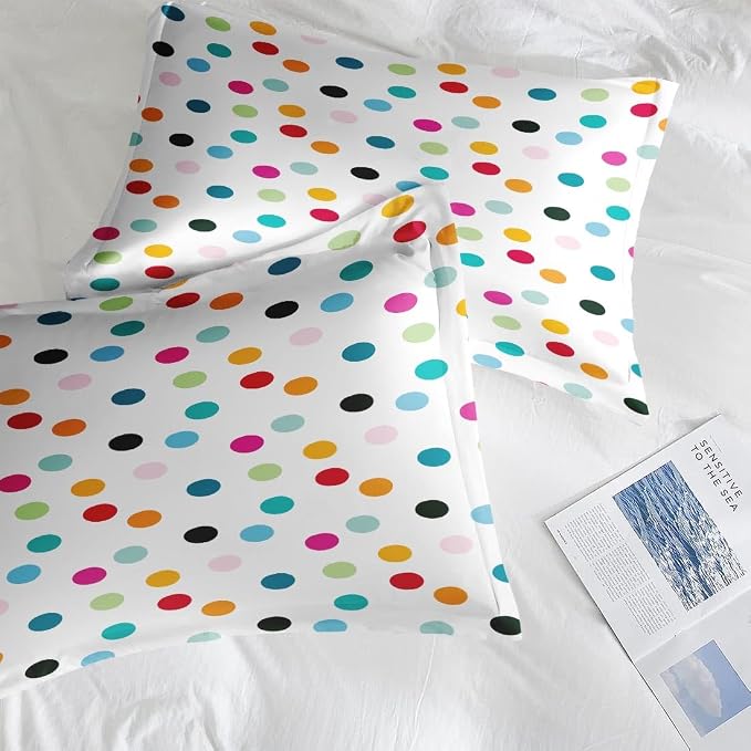 Comforter Set with 2 Pillowcases King Size, Fun Colorful Polka Dots, Bed Decor White Cute Girly Colored Circles for Kids and Adults, Soft Cozy Bedroom Bedding Set