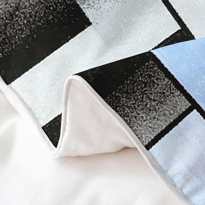 Erosebridal Blue Black Grey Bedding Set King Square Geometric 100% Cotton Duvet Cover Abstract Grid Patchwork Comforter Cover for Kids Teens Adults Contemporary Mid Century Bed Set 3 Pcs