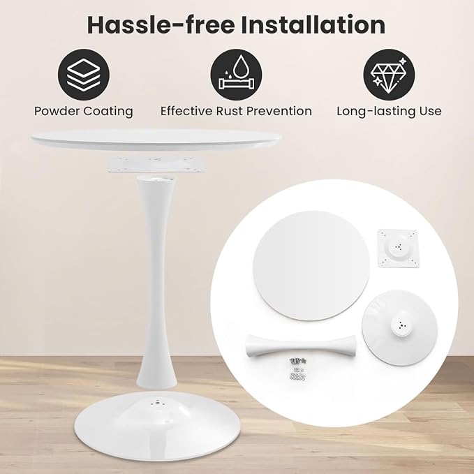 42 Inch White Round Dining Table for 4-6 Person,Modern White Tulip Table,Mid-Century Leisure Table Kitchen Dining Table with MDF Tabletop and Pedestal Base for Home Kitchen