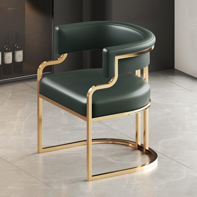YCKEGEW Leather Modern Tub Chair Upholstered Armchair for Living Room,Dining Room Chairs Guest Chairs for Reception Single Sofa Chair with Golden Metal Legs(Green)