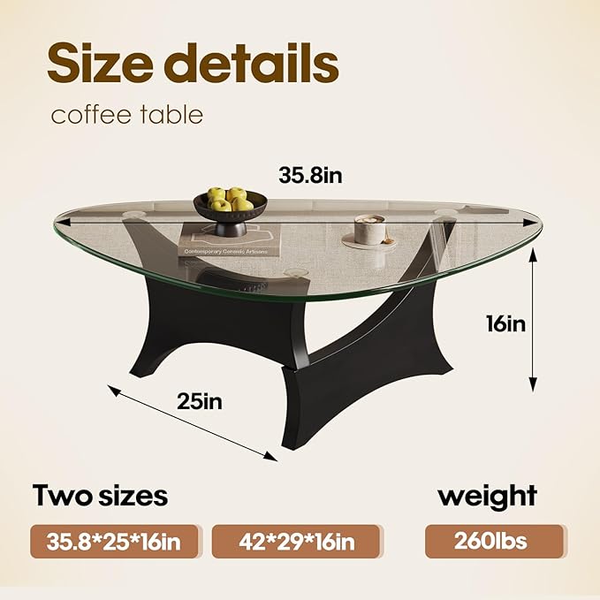 Glass Coffee Table Mid-Century Modern Coffee Table for Living Room Center Table Suitable for Bedroom Living Room Reception Office Tables（Black/Transparent，Medium）