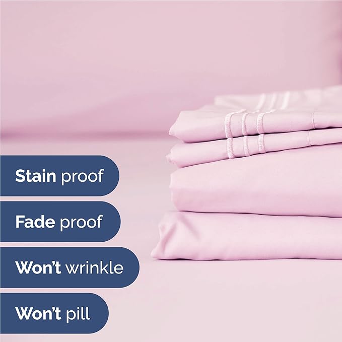 Full Size 4 Piece Sheet Set - Comfy Breathable & Cooling Sheets - Hotel Luxury Bed Sheets for Women and Men - Deep Pockets, Easy-Fit, Soft and Wrinkle Free Sheets - Light Pink Oeko-Tex Bed Sheet Set