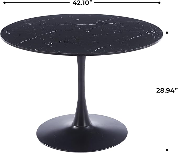 Round Tulip Table 42 Inch, Mid-Century Modern Tulip Kitchen Dining Table with Pedestal Base for Small Spaces, Cafe & Office