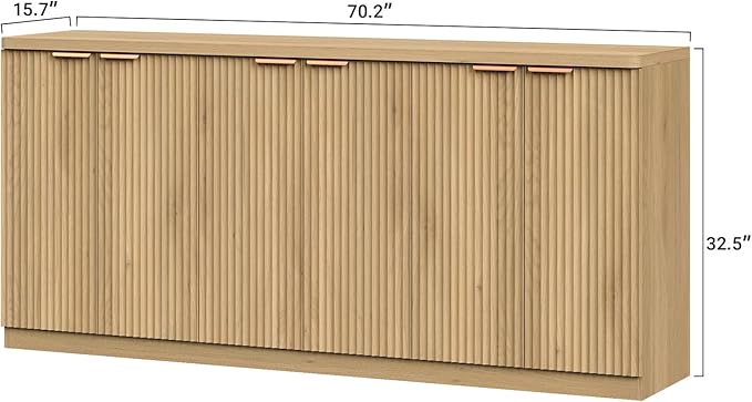 70" Large Buffet Sideboard Cabinet, Fluted Cabinet 6 Doors, Buffet Table Coffee Bar Wine Bar Storage Cabinet for Dining Room, Living Room