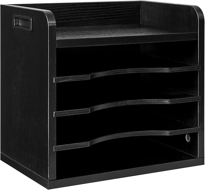 YMYNY Desktop File Organizer with Handle, Document Letter Mail Tray Sorter with 3 Adjustable Shelves, 5 Tiers Paper Holder for School Home Office Desk,Black,13.4 * 12.4 * 9.06" UHBC006B