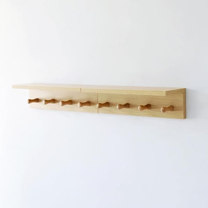 Entrance Coat Rack ，Coat Hooks, Wall-Mounted Wooden Hook Rack, Wall-Mounted Shelves are Very Suitable (Oak Color Finish—A-2)