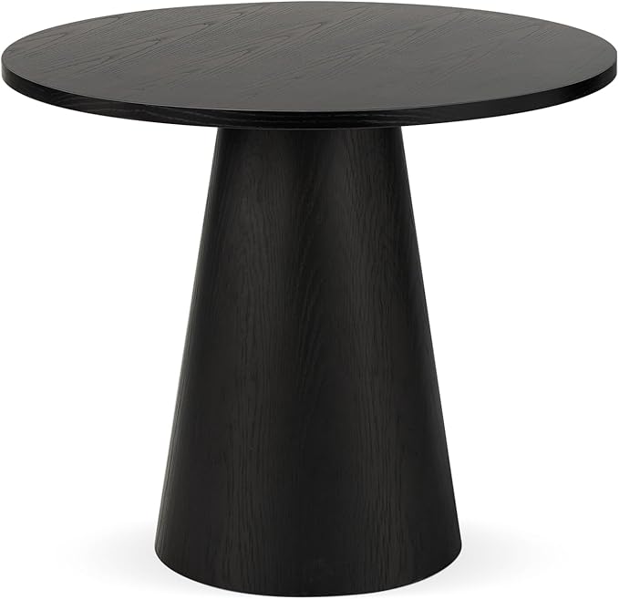 Round Dining Table Wood for 2-4, Modern Farmhouse Kitchen Table, 35'' Small Circle Dining Tables with Pedastal for Kitchen Living Room (Black)