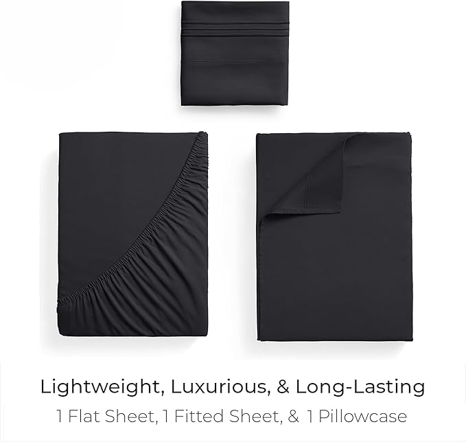 Mellanni Twin XL Sheets Set - 3 PC Iconic Collection Bedding - Hotel Luxury, Extra Soft, Cooling Bed Sheets - Wrinkle, Fade, Stain Resistant (Twin Extra Long, Black)