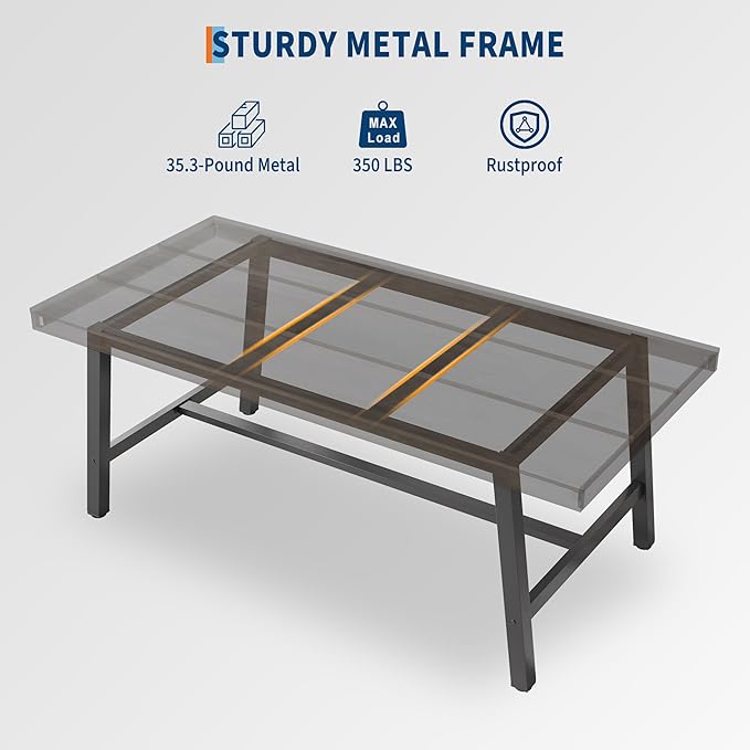 GarveeHome Industrial Dining Table for 6-8 People, 70.87" Long Wooden Kitchen Table with Sturdy Metal Frame & Black Finish, Seats 6 Rectangular Counter for Dinner, Kitchen, Dining Room - Black