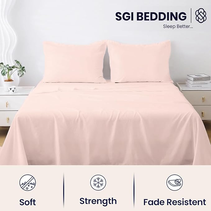 SGI bedding 100% Egyptian Cotton Sheets Full XL Size – 600 Thread Count Sheets Set, Soft, Cooling, 15" Deep Pocket, Luxury Hotel Bedding, Breathable, Durable - Peach