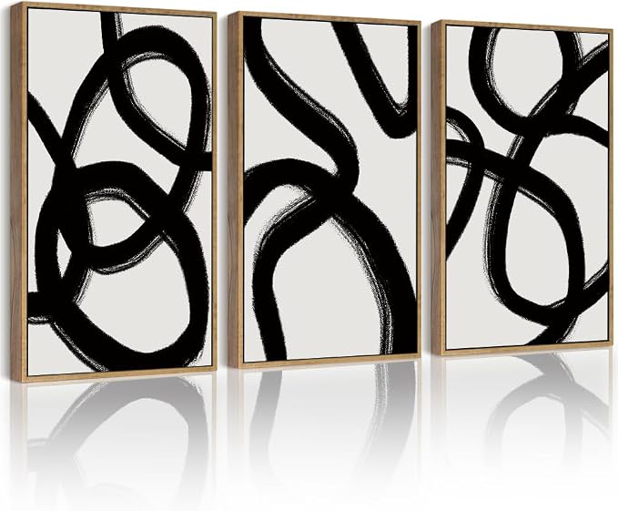 Drsoum Black and Gray Abstract Framed Wall Art Decor Duotone Minimal Dark Brush Stroke Prints Shapes Illustrations Modern Art Decorative Ready To Hang - 11x14in Natural Framed