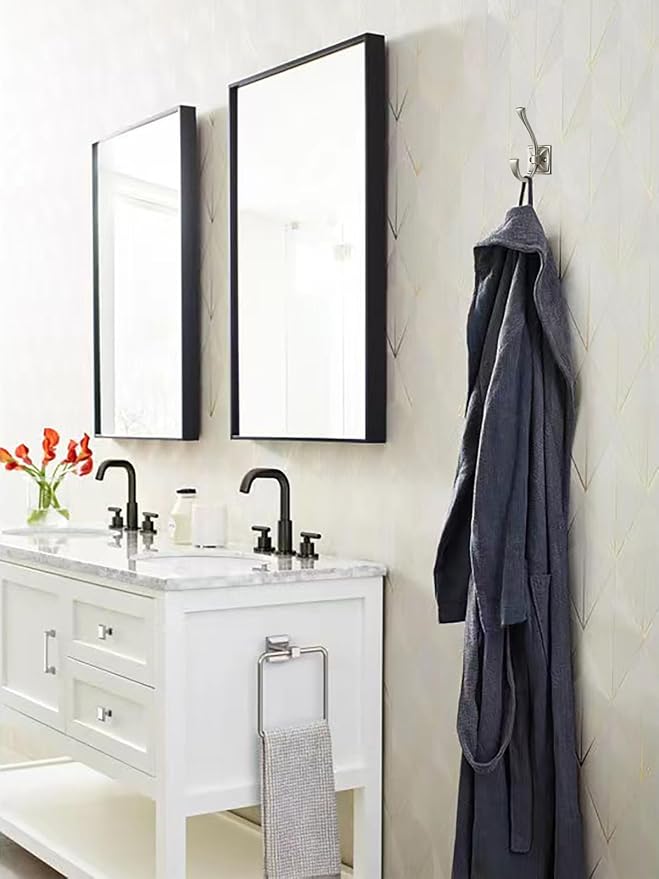 2 Pack Decorative Heavy Duty Towel Hooks for Hanging Robe Double Satin Nickel Coat Hooks Wall Mounted with Screws for Key, Towel, Bags, Cup, Hat