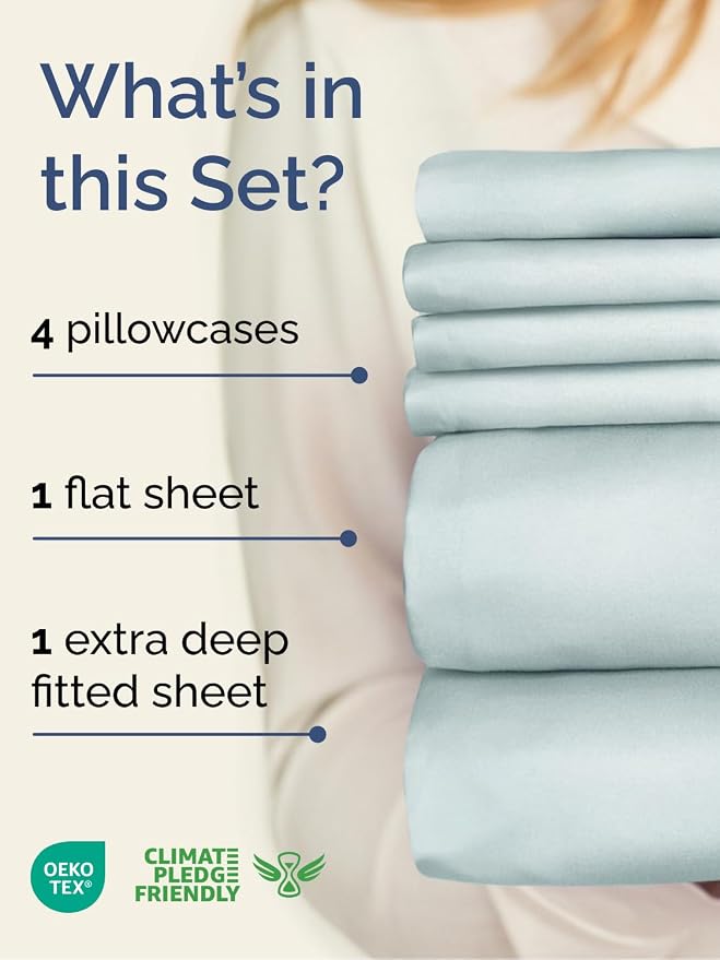 Extra Deep King Sheet Set - 6 Piece Breathable and Cooling Sheets - Hotel Luxury Bedding for Women, Men, Kids & Teens - Easy & Secure Fit - Soft, Wrinkle Free and Comfy - Extra Deep Pockets - Ice Blue