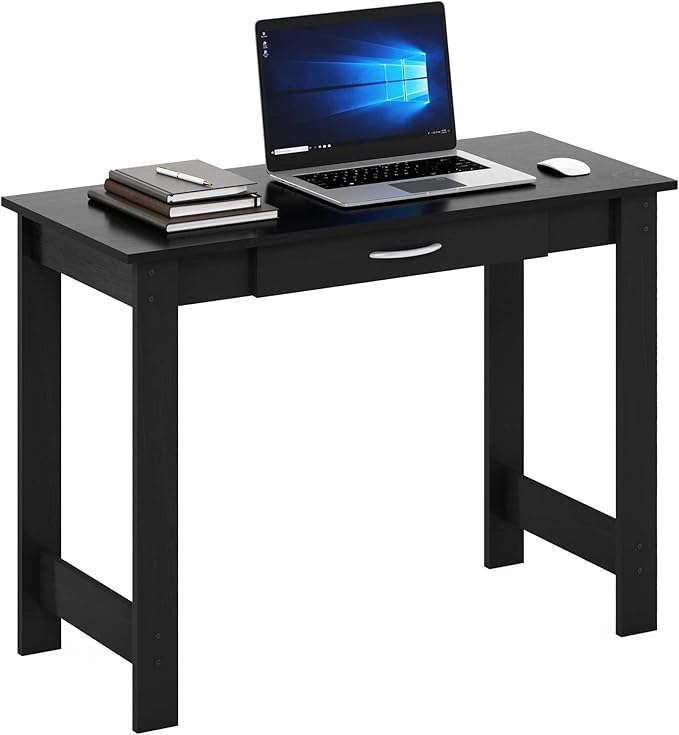 FURINNO Jaya Writing Desk For Residential Use With DrawerBlack, Blackwood, Large