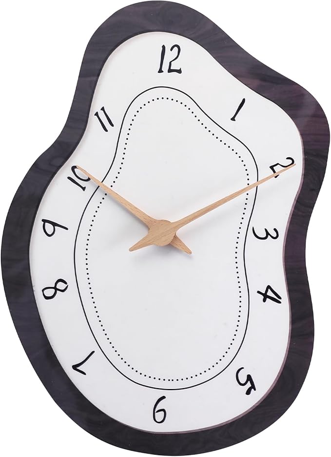 Mid Century Retro Irregular Shape Wall Clock, Silent Non-Ticking Battery Operated, 14 x 10 Inch Vintage Boho Beige Art Clock for Living Room, Bedroom, Entryway, Mantel Decor