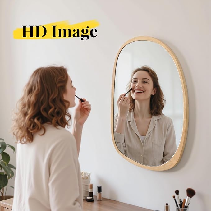sawsile Irregular Wall Mirror,Nature Wood Asymmetrical 20X30” Modern Vanity Farmhouse Organic Mirror for Bathroom,Bedroom,Living Room,Washroom
