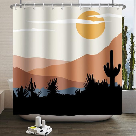 Baocicco Mid Century Shower Curtain Sun Mountains Cactus Modern Abstract Boho Art Shower Curtains Decorative for Bathroom Home Bathtubs Waterproof Fabric Shower Curtain with Hooks 72x72 Inches