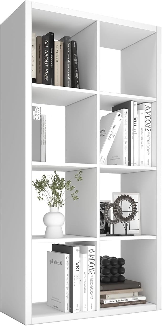 Endearing Limons【2026 Wooden Thick Border 8 Cube Shelf Storage Organizer with Anti-Tipping Kits + Reversible Open Back Bookcase (11 x 11 Unit Cell White)