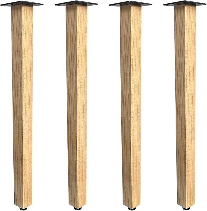 QLLY 28 inch Square Wooden Table Legs, Solid Wood Desk Legs, Wood Furniture Legs, Set of 4, Easy to Install - Perfect for DIY Dining Tables, Coffee Tables, and Benches (Natural, 28 inch)