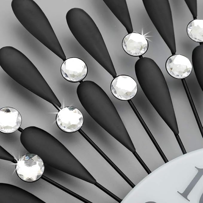 24 INCH Large Wall Clock for Living Room Decor,Non-Ticking Quiet Metal Petals Dial Glass Big Wall Clocks Black for Bedroom,bedrooms Kitchen and Small Space Decoration