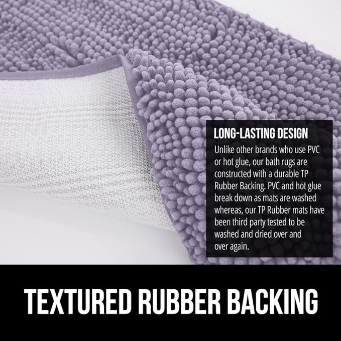 GORILLA GRIP Bath Rug Mat, Thick Soft Absorbent Chenille, Quick Dry Microfiber Mats, Rubber Backing Washable Shower Floor Rugs, US Designed Bathroom Bathmat Home Decor Accessories, 24x17 Light Purple