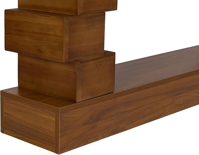 Wood Console Table, 47.24" Retro Long Boho Sofa Table Behind Couch with Geometric Block Stacked Design, Wooden Narrow Sofa Table Hall Table for Living Room Foyer Entrance Entryway, Brown