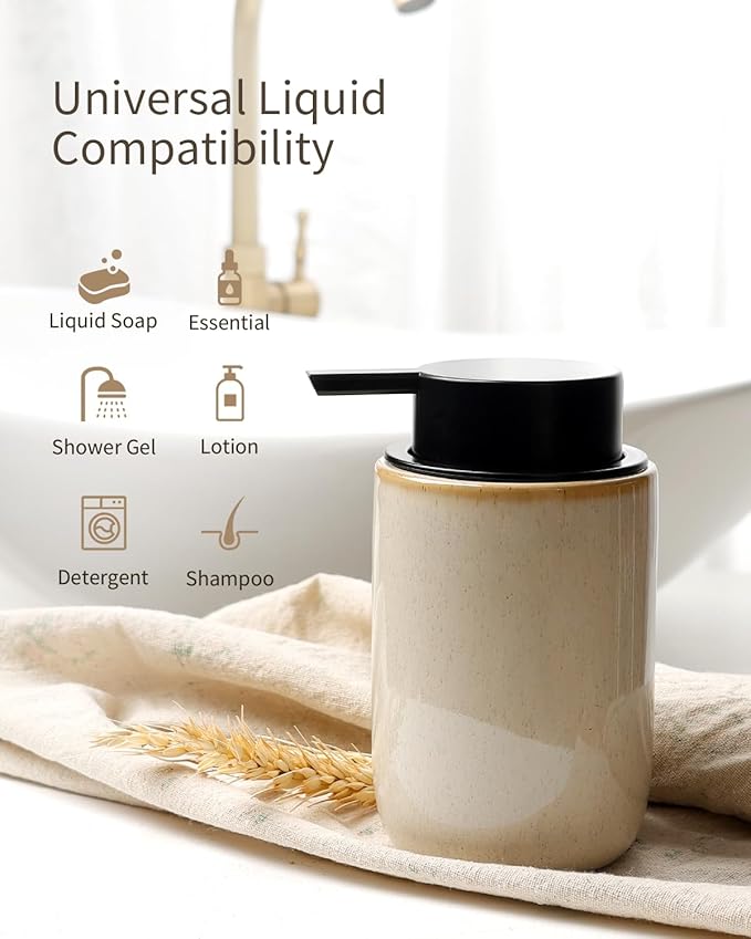 BosilunLife Foam Soap Dispenser - Ceramic Foaming Hand Dispenser for Bathroom Modern Farmhouse Small Soap Dispenser Hand Pump Dispenser for Kitchen Sink (Greige with Speckle, Foam Pump)
