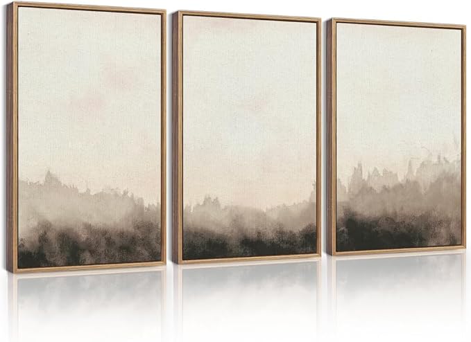 KUVIOKE Watercolor Brown Landscape Abstract Framed Wall Art Nature Wilderness Illustrations Wall Decor Minimalist Modern Art Print Home Decor 16x24in (Natural Framed)