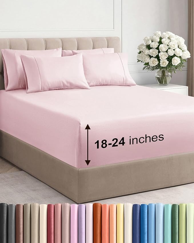 Extra Deep Full Sheet Set - 6 Piece Breathable and Cooling Sheets - Hotel Luxury Bedding for Women, Men, Kids & Teens - Easy & Secure Fit - Soft and Wrinkle Free - Extra Deep Pockets - Lavender Pink