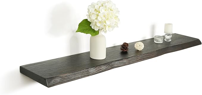 48 Inch Wooden Floating Shelves for Wall, Finnish Spruce Solid Wood Shelf, Natural Wood Floating Shelves for Living Room, Bathroom, Bedroom, Kitchen, Country Brown Finish