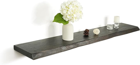 48 Inch Wooden Floating Shelves for Wall, Finnish Spruce Solid Wood Shelf, Natural Wood Floating Shelves for Living Room, Bathroom, Bedroom, Kitchen, Country Brown Finish