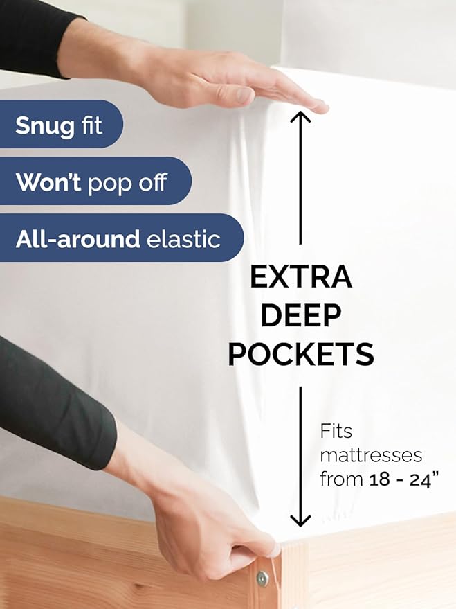 Extra Deep Split King Sheet Set - 7 Piece Breathable and Cooling Sheets - Hotel Luxury Bedding for Women, Men, Kids & Teens - Easy Secure Fit - Soft & Wrinkle Free - Extra Deep Pockets - Antique White