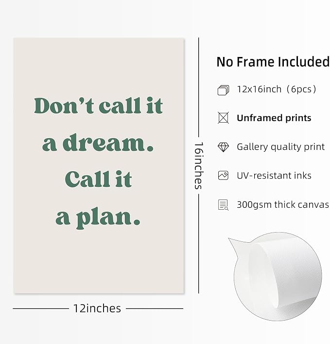 Office Wall Art Motivational Posters Inspirational Quote Canvas Wall Decor Office Positive Pictures Inspirational Classroom Art Motivational Work Prints for Gym Home 12x16 Inch Unframed Set of 6