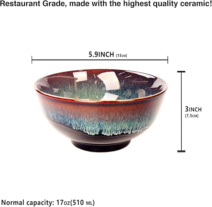 17oz Ceramic Soup & Cereal Bowls Set of 6, Dishwasher & Microwave Safe