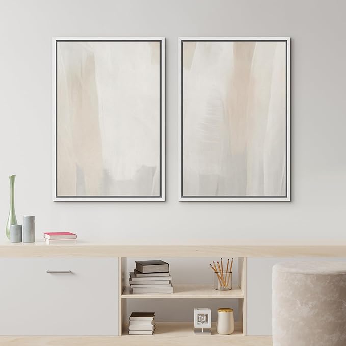 IDEA4WALL Framed Canvas Print Wall Art Set Minimalist Beige Watercolor Soft Neutral Abstract Illustrations Modern Art Decorative Bohemian Calm/Zen for Living Room, Bedroom, Office - 16"x24"x2 White