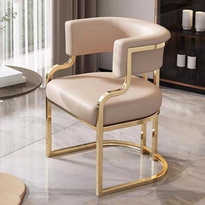 YCKEGEW Leather Modern Tub Chair Upholstered Armchair for Living Room,Dining Room Chairs Guest Chairs for Reception Single Sofa Chair with Golden Metal Legs(Flesh)