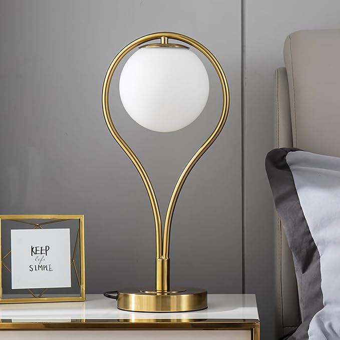 Globe Desk Lamp Mid Century Table Lamp Reading Light with Frosted Glass Shade Gold ON-Off Switch Nightstand Night Light for Room Home Office Desk Dorm Study