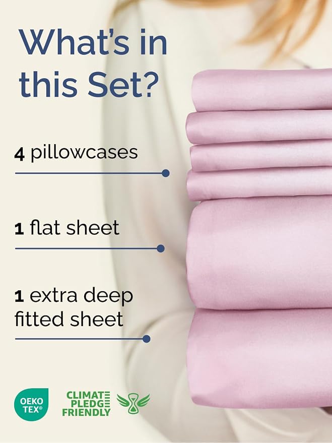 Extra Deep Queen Sheet Set - 6 Piece Breathable and Cooling Sheets - Hotel Luxury Bedding for Women, Men, Kids & Teens - Easy Secure Fit - Soft, Wrinkle Free & Comfy - Extra Deep Pockets - Light Pink