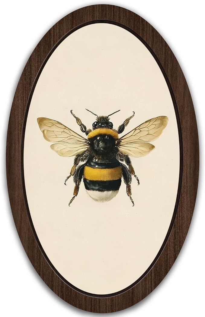 UYIKG Vintage Bee Oval Wall Art Decor,Rustic Farmhouse Cottagecore Bee Oval Wall Art,Farmhouse Country Wooden Framed Decor for Home Bedroom Living Room Reading Room 9x14.6 in